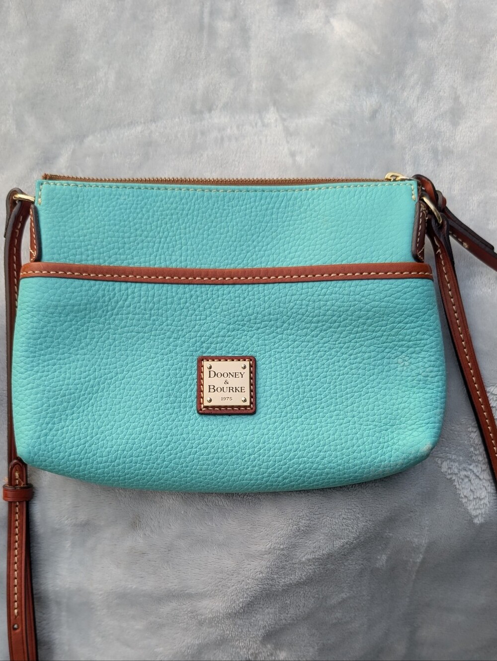 Dooney & Bourke Turquoise Pebble Leather Crossbody with Brown Trim
